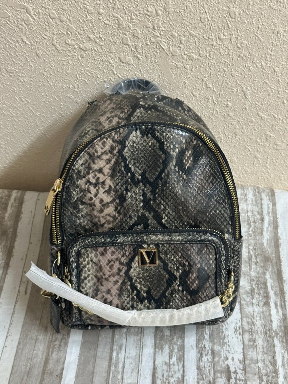 Mini Victoria's Secret Small Backpack In Python Snakeskin Print - Picture 1 of 5